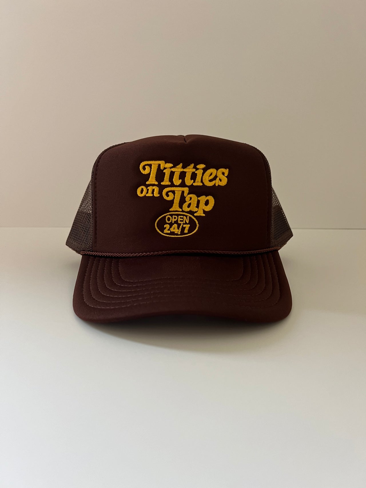 Titties On Tap™ Trucker Hat (Brown / Gold)
